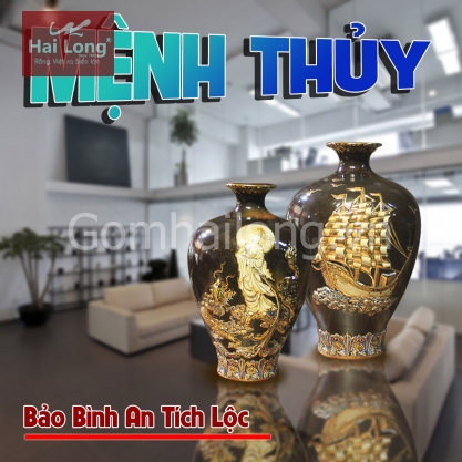 Bảo Bình An gốm sứ phong thủy vẽ vàng