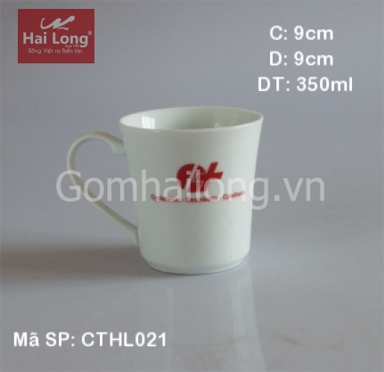 Cốc sứ miệng loe in logo tặng khách hàng (Trắng)