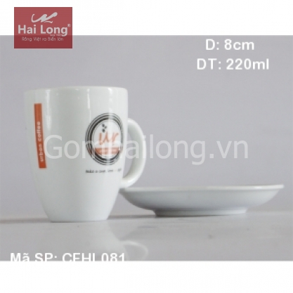 Cốc latte dáng Ý quai C kèm đĩa kê (Trắng)