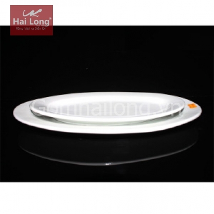 Bộ 02 đĩa sứ bầu dục hai cỡ cao cấp Bát Tràng (Trắng)