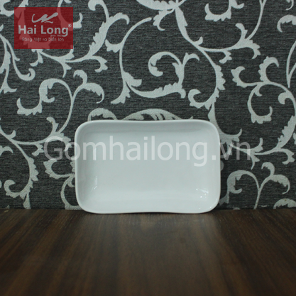 Khay sứ để khăn chữ nhật cạnh bo tròn (Trắng)