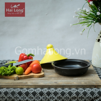 Nồi đất Tagine 500ml (Đen nắp vàng)