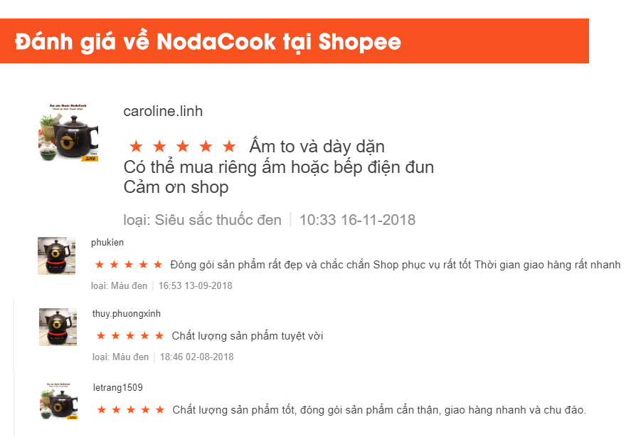 Đánh giá sản phẩm NodaCook trên shopee