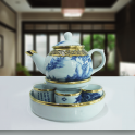 Bộ ấm chén quả hồng bọc đồng kèm khay tròn
