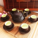 Bộ ấm chén tử sa đắp trúc S2