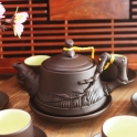 Bộ ấm chén tử sa đắp trúc S2