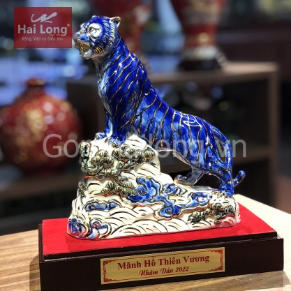 Mãnh Hổ Thiên Vương Bích Lưu Ly Vẽ Vàng Quà Tặng Gốm 2022