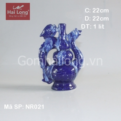 Nậm rượu bằng sứ họa tiết Phượng men xanh ngọc 