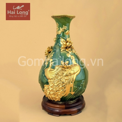 bình tỳ bà gốm sứ phong thủy dát vàng Bát Tràng