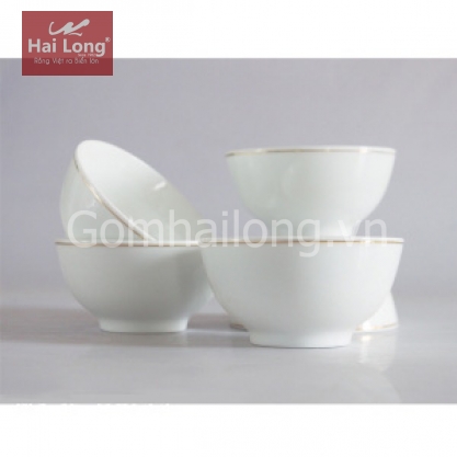 Bộ 05 bát tô sứ vẽ chỉ vàng kim Phi 16&18cm (Trắng)