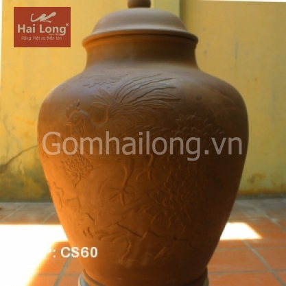 Chum sành ngâm rượu 60 lít Khắc hoa văn Kim Ngọc mãn Đường