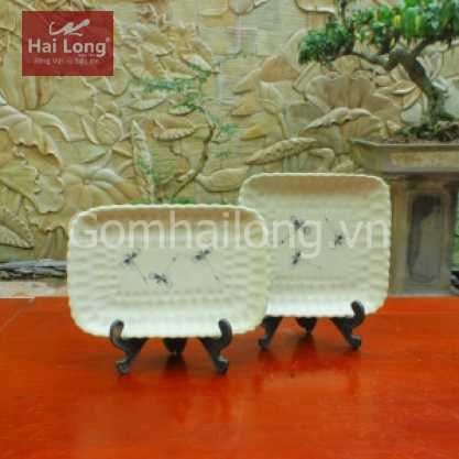 khay chữ nhật bằng sứ