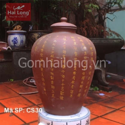 Chum sành ngâm rượu 30 lít Khắc chữ nôm lối Cổ xưa 