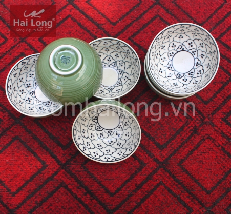 Bộ bát ăn men xanh vẽ bèo