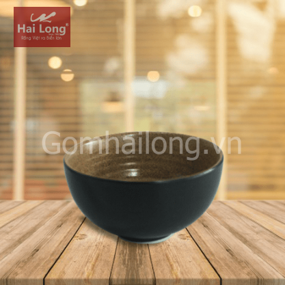 Bát cơm bầu đen lòng gốm 
