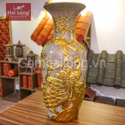 Lọ Lộc Bình men rạn gạo nếp dát vàng Gốm sứ Hải Long