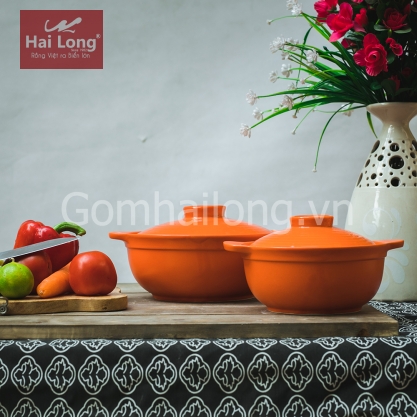 Bộ nồi đất NodaCook nấu cháo cho bé 1 lít & 1,2 lít (Cam)