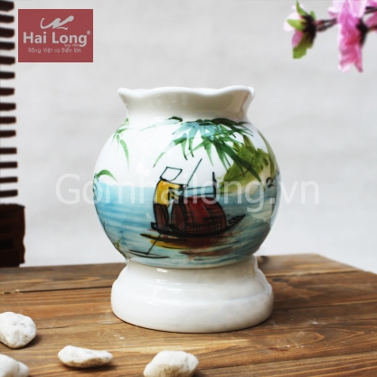 Đèn xông tinh dầu họa tiết người lái đò sông xanh cỡ nhỡ