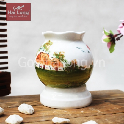 Đèn xông tinh dầu họa tiết nhà tranh cỡ bé