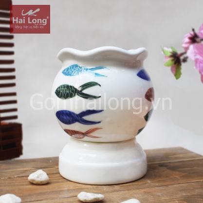 Đèn xông tinh dầu họa tiết cá 4 màu cỡ nhỡ
