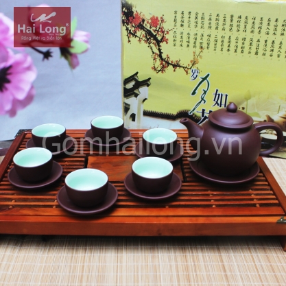 Bộ ấm trà quả hồng nâu tử sa